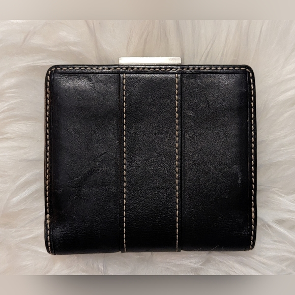 EUC Coach vintage black leather, top frame push lock closure, contrast white - Picture 2 of 12